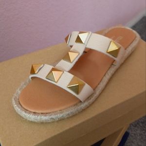 Maypol Gold Studded Slip-On Sandals (Size 7.5/EU Size 38)